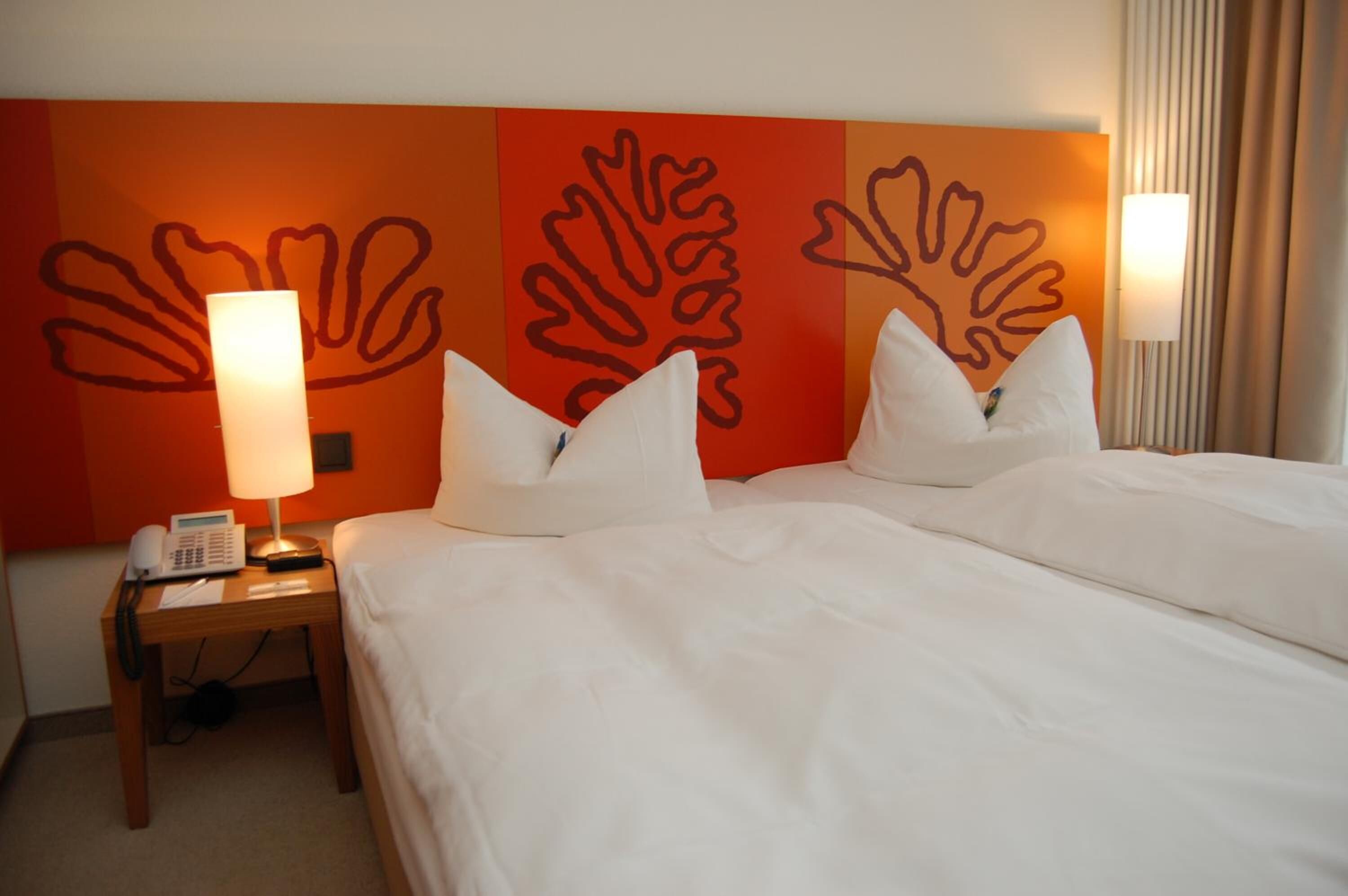 premium bedding, desk, laptop workspace, blackout curtains