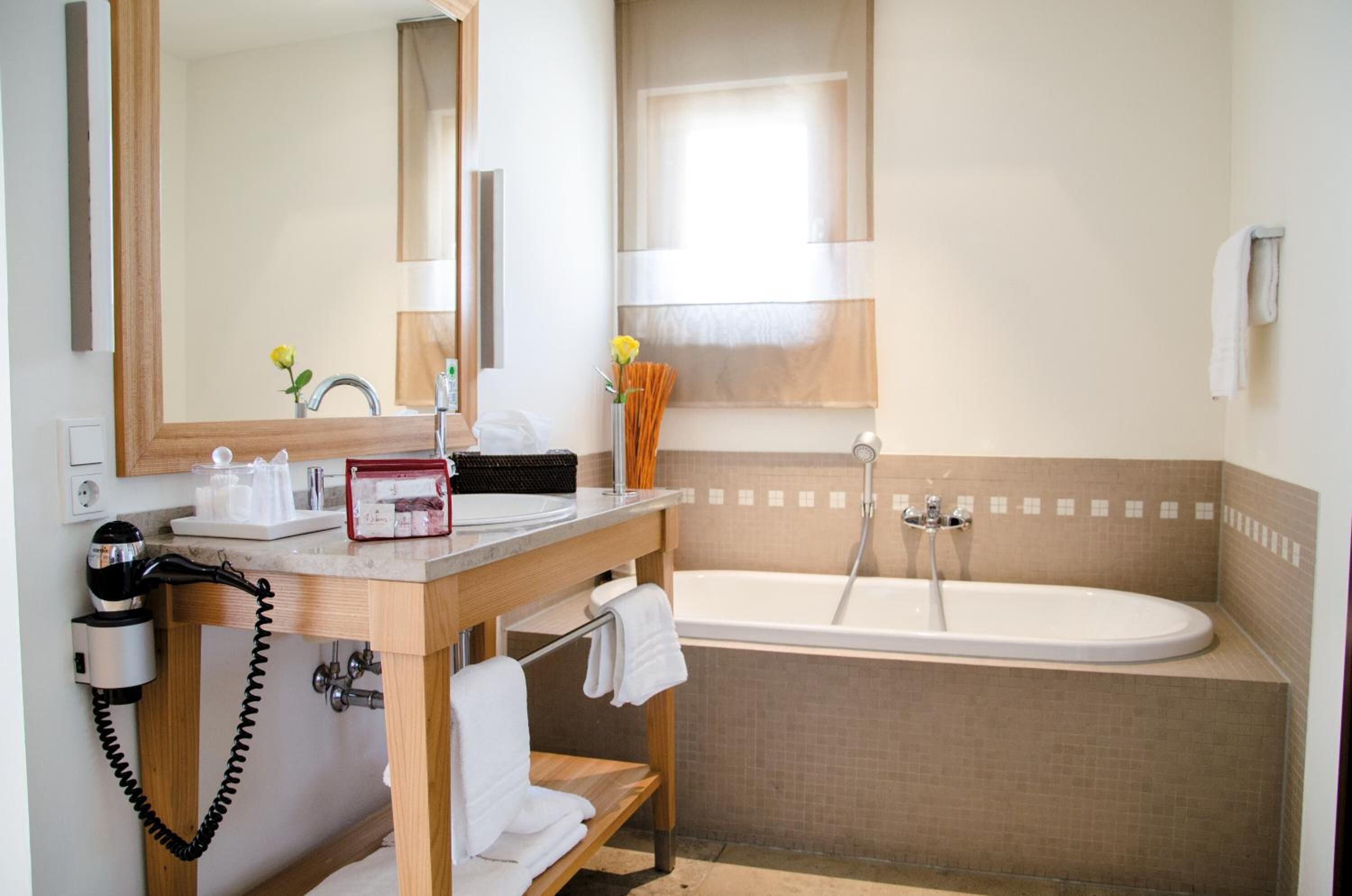 free toiletries, slippers, towels