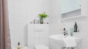 Shower, free toiletries, hair dryer, towels