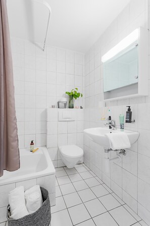 Dusche, kostenlose Toilettenartikel, Haartrockner, Handtücher