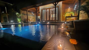 Luxury Villa, 1 Bedroom, Pool View | Living area | 49-inch flat-screen TV with digital channels, LCD TV