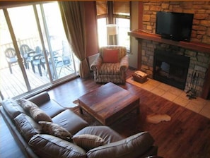 Smart TV, fireplace, video games, DVD player