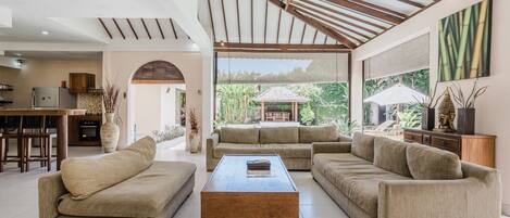 Superior Villa | Living area | TV, MP3 dock, stereo