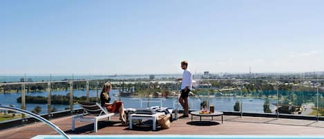 Outdoor pool, pool loungers