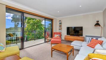 Flat-screen TV, DVD player, ping pong