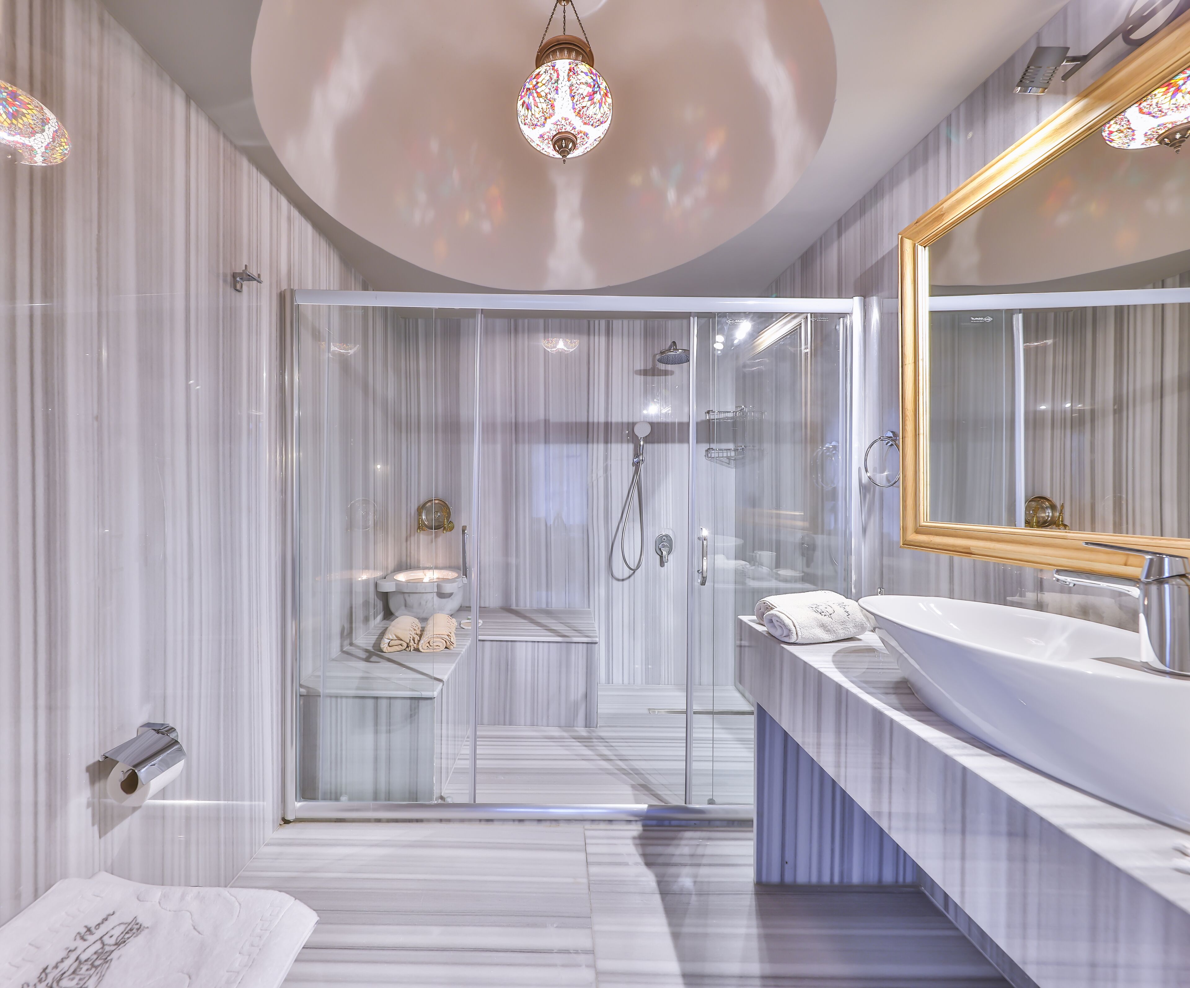 premium room | bathroom | shower, free toiletries, hair dryer, bathrobes