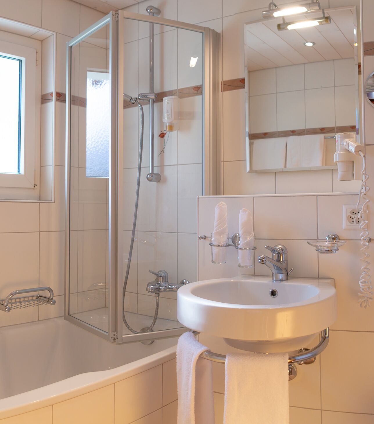 free toiletries, hair dryer, towels