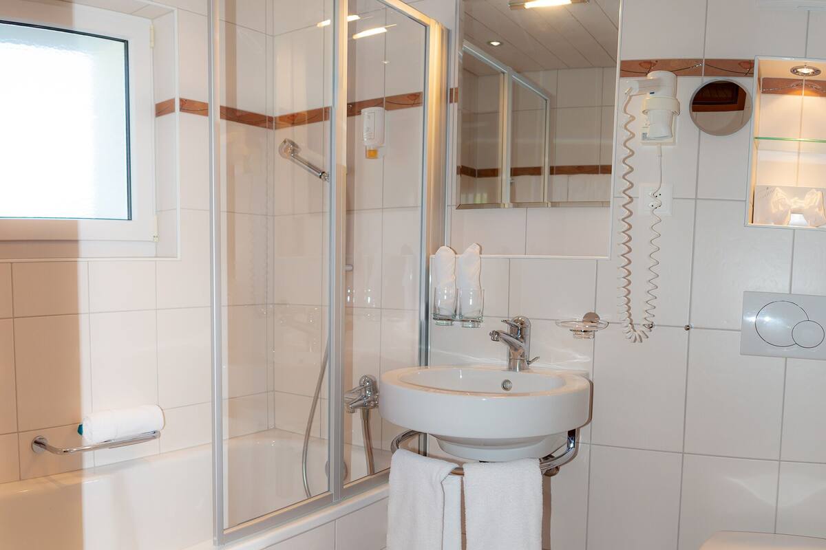 free toiletries, hair dryer, towels