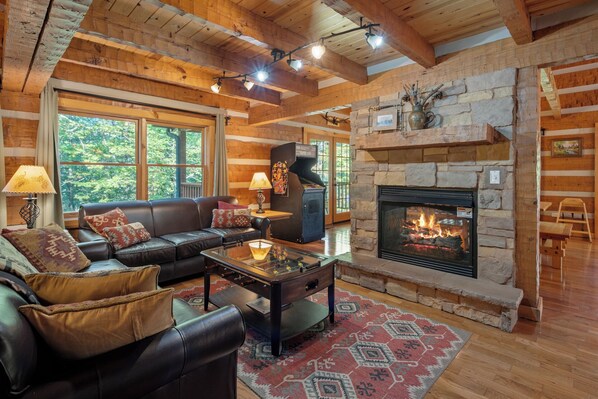 Smart TV, fireplace, table football