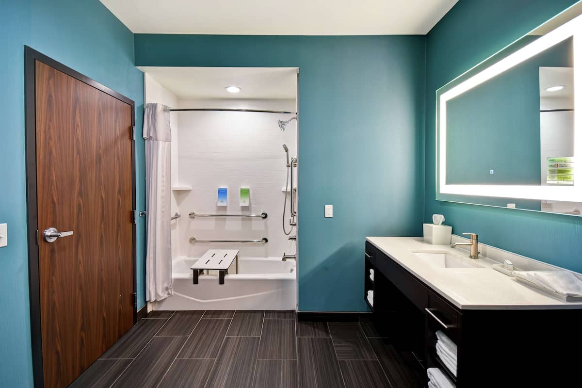 studio, 2 queen beds, accessible (hearing) | bathroom | hair dryer, towels, soap, shampoo