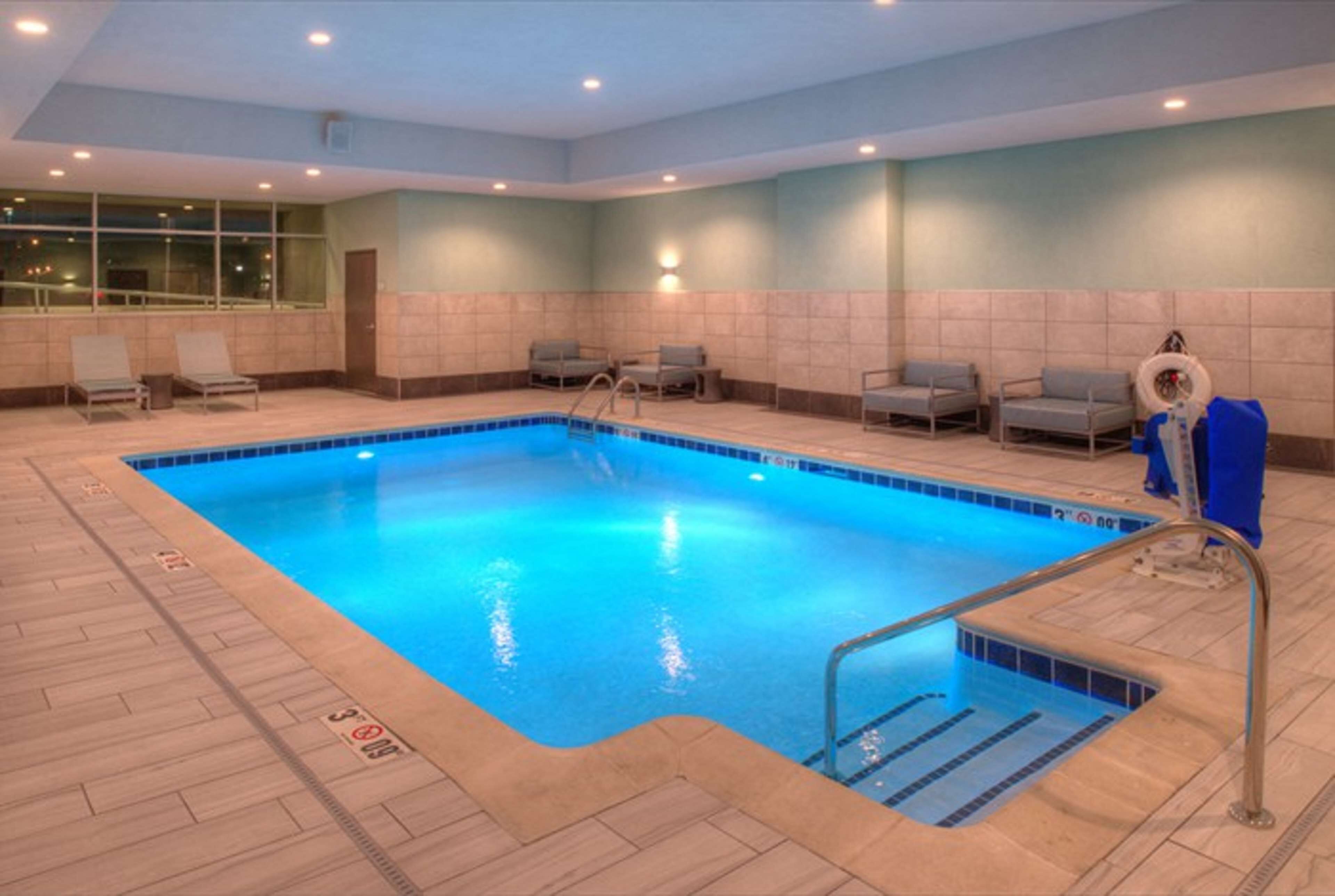 indoor pool, open 9 am to 9 pm, pool loungers