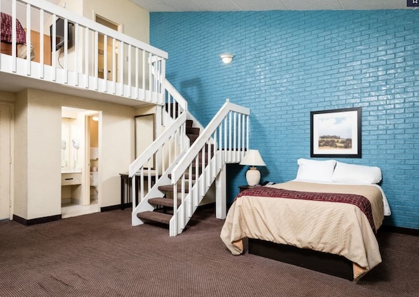 Desk, blackout drapes, soundproofing, iron/ironing board