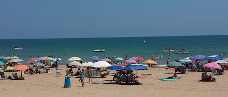Plage à proximité, chaises longues, serviettes de plage