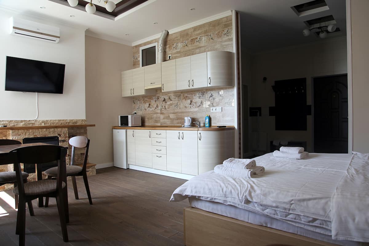Apartment, Fireplace (Studio) | In-room safe, iron/ironing board (on request), WiFi (free)