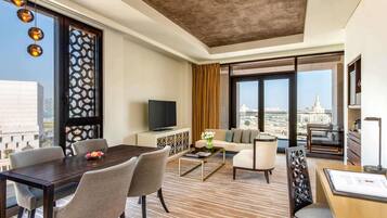 Souq Suite, 1 Bedroom with 1 King-Size Bed, Terrace with Souq Waqif Views and Living Area | Premium bedding, minibar, in-room safe, individually decorated