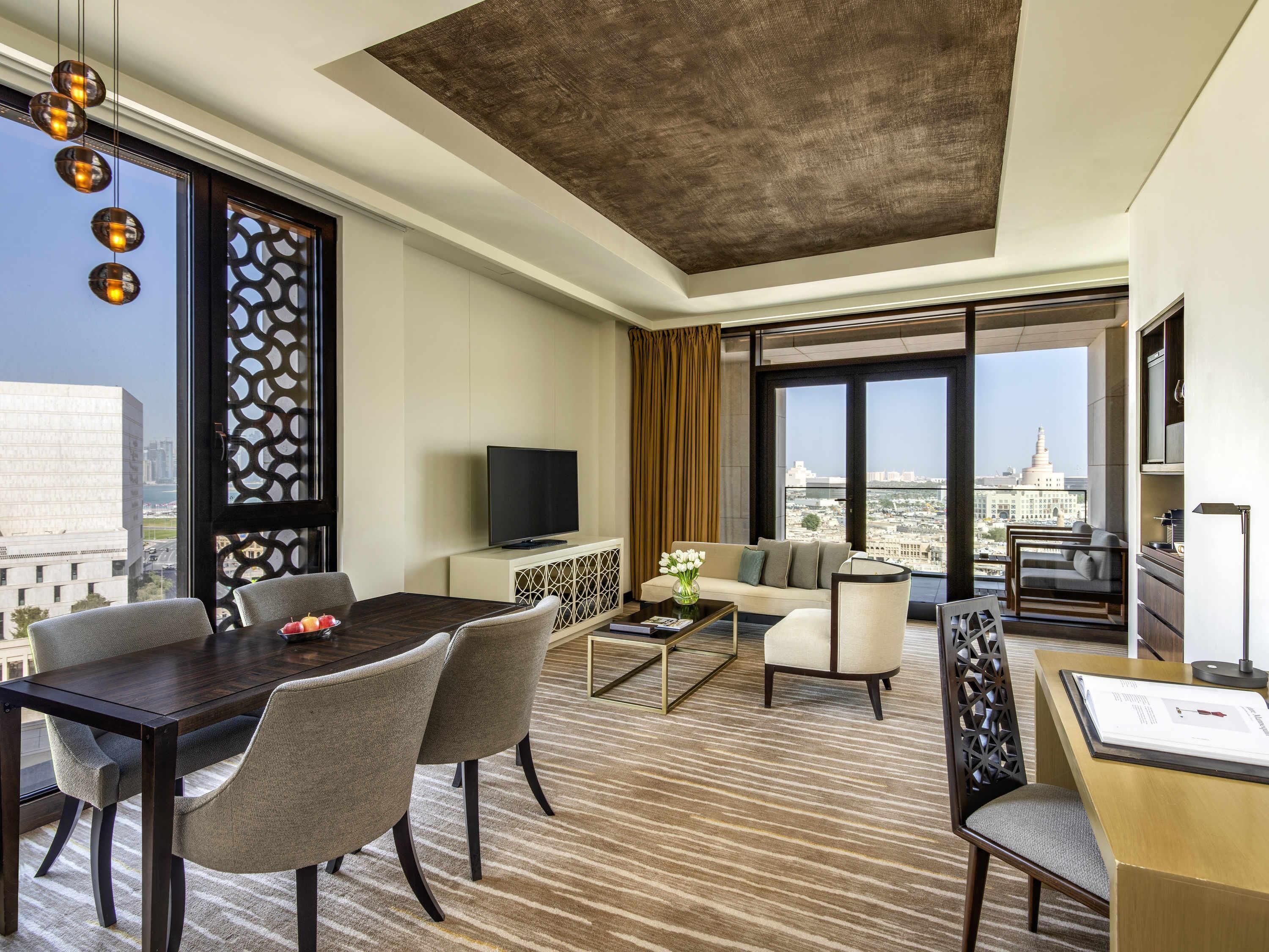 Souq Suite, 1 Bedroom with 1 King-Size Bed, Terrace with Souq Waqif Views and Living Area