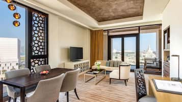 Souq Suite, 1 Bedroom with 1 King-Size Bed, Terrace with Souq Waqif Views and Living Area | Premium bedding, minibar, in-room safe, individually decorated
