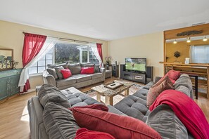 TV, fireplace, DVD player, table football