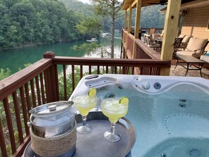 Outdoor spa tub - Lakefront Oasis: Dock, Hot Tub, Views, Nearby Rafting, Zipline, and More! (Almond)