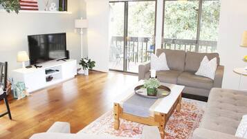 Smart TV, DVD player, books, music library