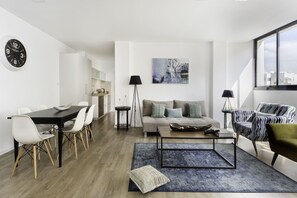 Design Apartment, 3 Bedrooms, Beach View | Living area | Flat-screen TV - Sea N'Rent - 185 Hayarkon Tel Aviv (Tel Aviv)