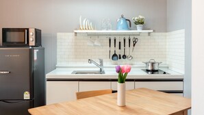 Family Studio, Multiple Beds, Non Smoking, City View | Private kitchen | Full-size fridge, microwave, stovetop, electric kettle - Willow House Hongdae (Seoul)