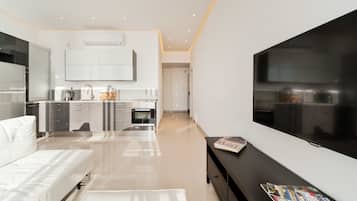 Leilighet, 2 soverom, strandutsikt | Eget kjøkken | Kjøleskap, mikrobølgeovn, ovn og kokeplater