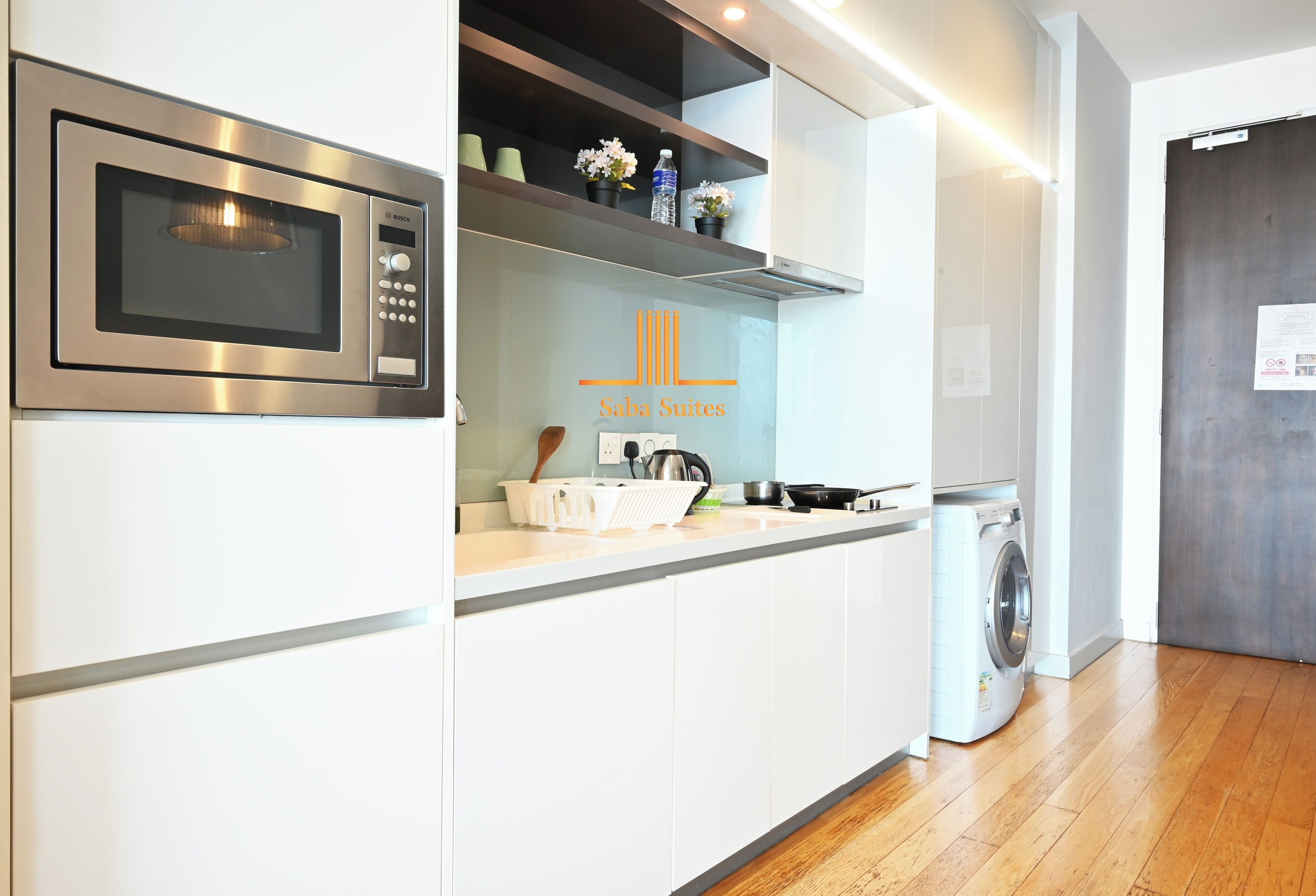 premier one-bedroom  executive suite  | private kitchen | full-sized fridge, microwave, stovetop, electric kettle