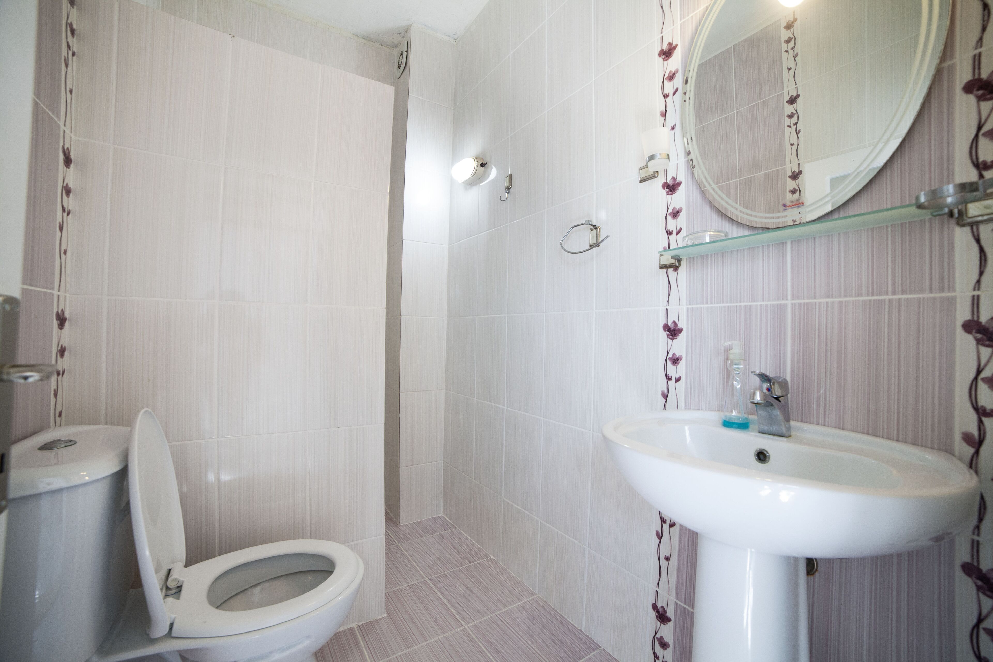 shower, towels, soap, toilet paper