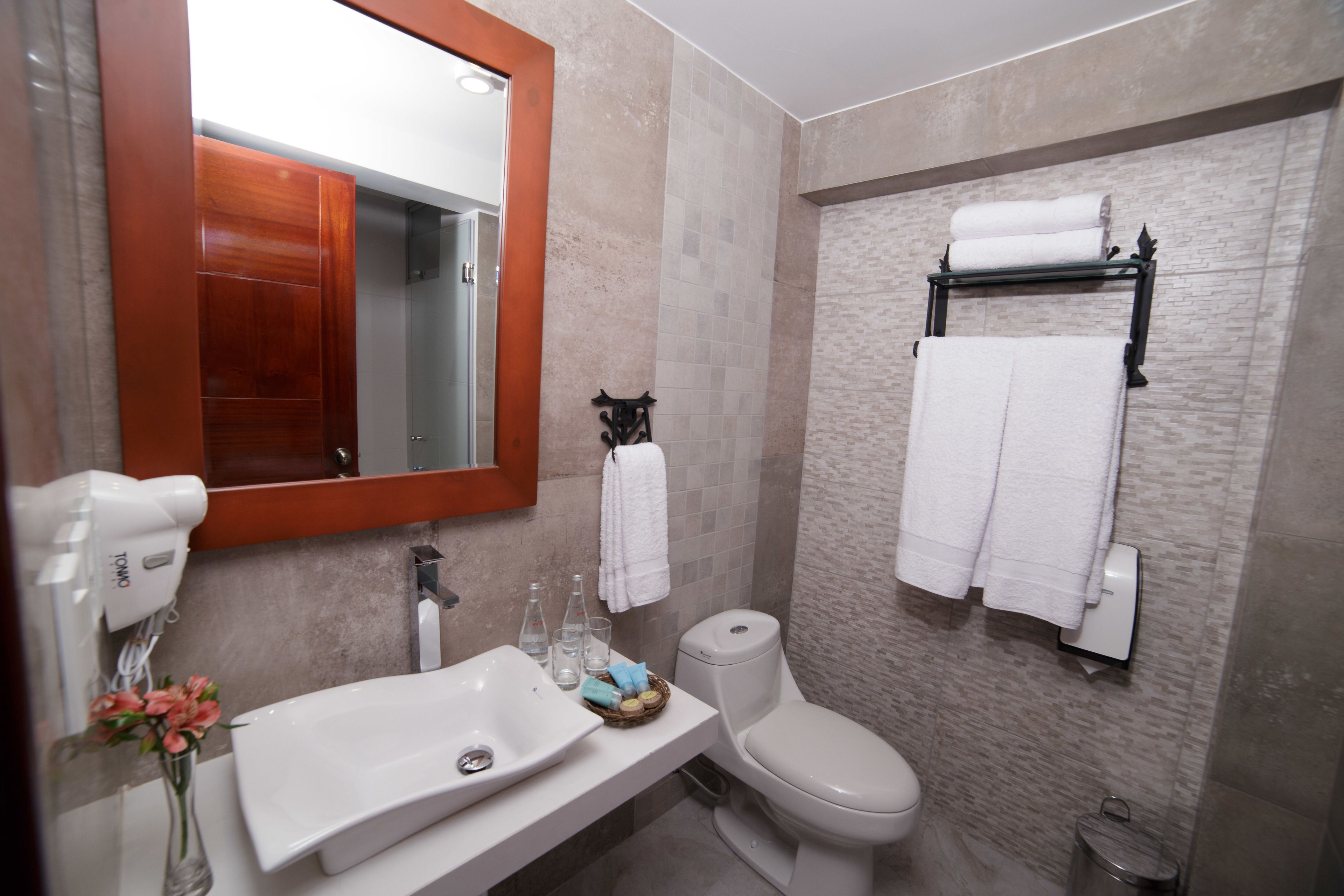 superior double room | bathroom | shower, rainfall showerhead, free toiletries, hair dryer