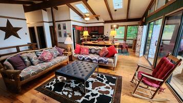 Smart TV, fireplace, DVD player, foosball