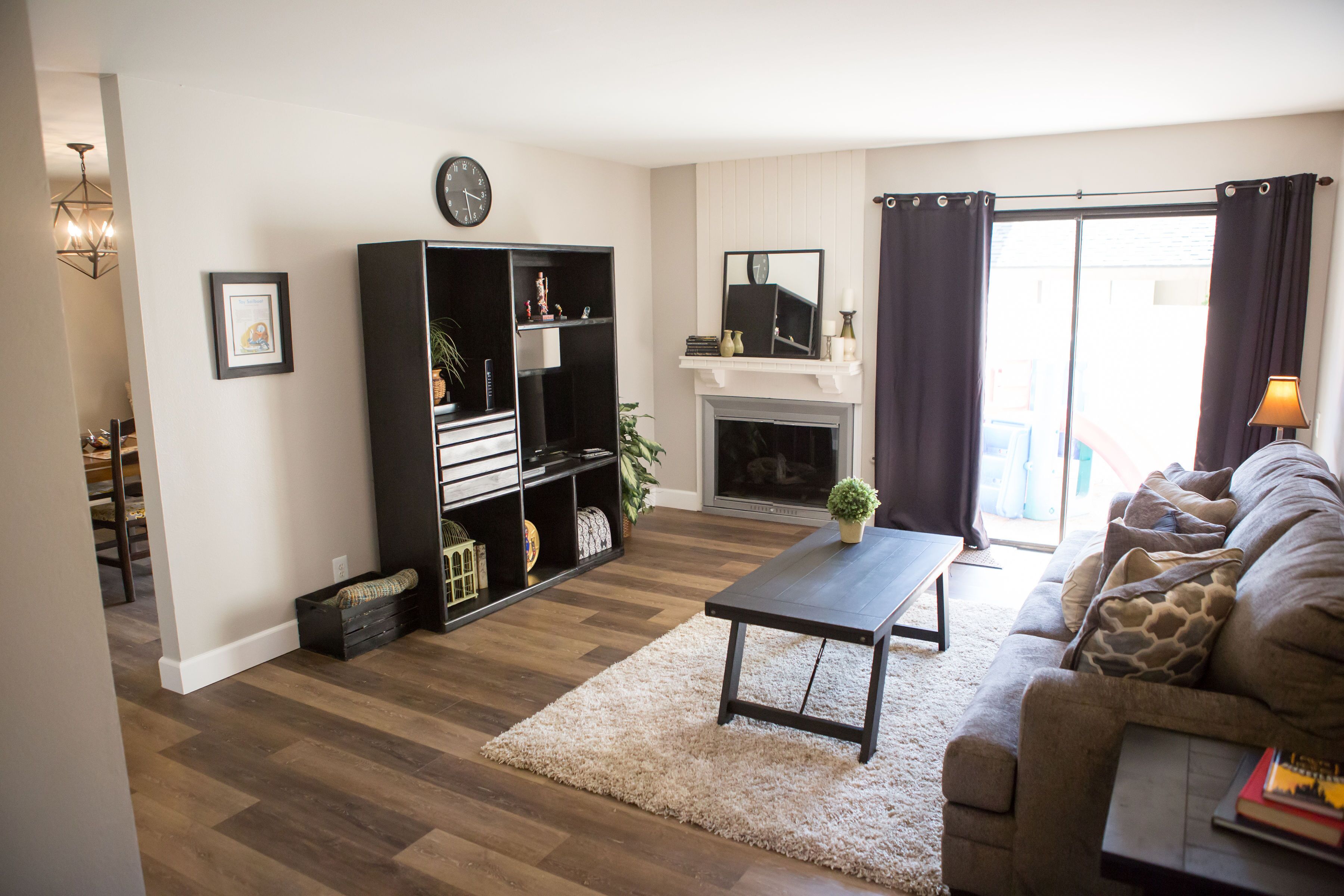 TV, fireplace, DVD player, books