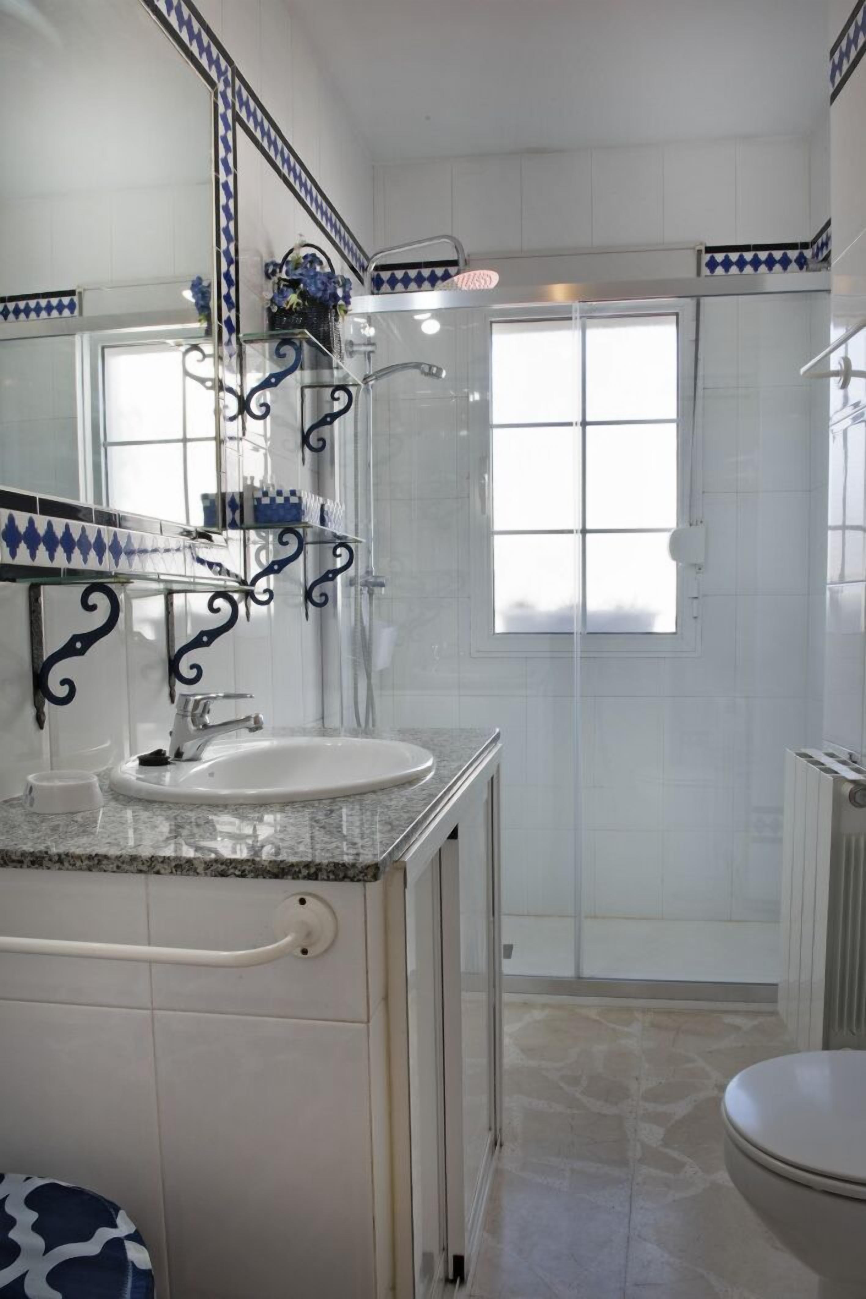 Shower, hair dryer, bidet, towels