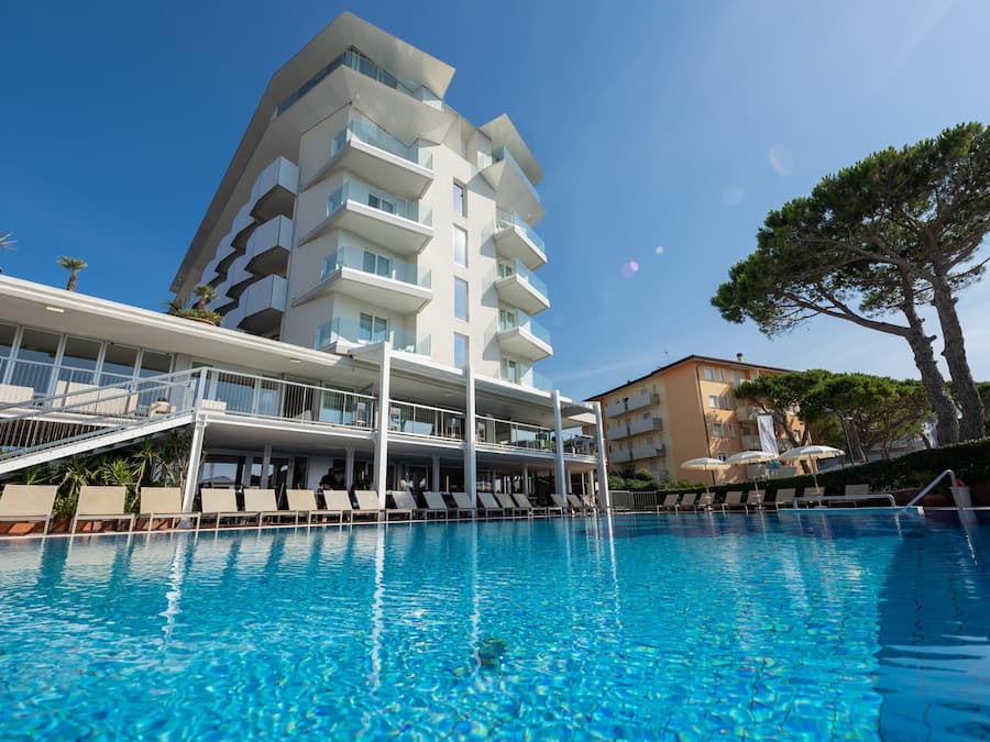 Seasonal outdoor pool, pool umbrellas, pool loungers