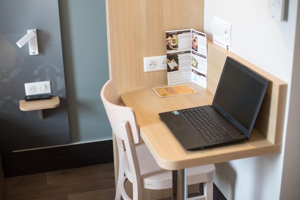 desk, laptop workspace, blackout curtains, soundproofing