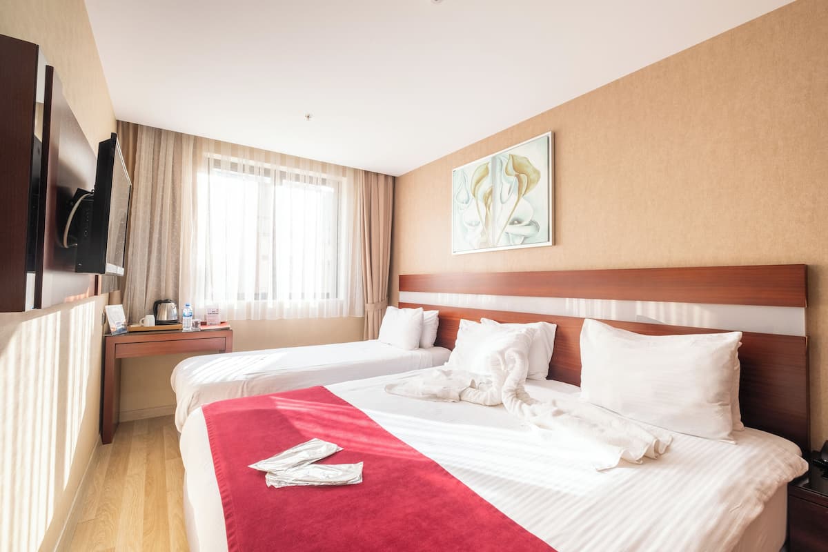 Driepersoonskamer | Luxe beddengoed, een kluis op de kamer, geluiddichte muren