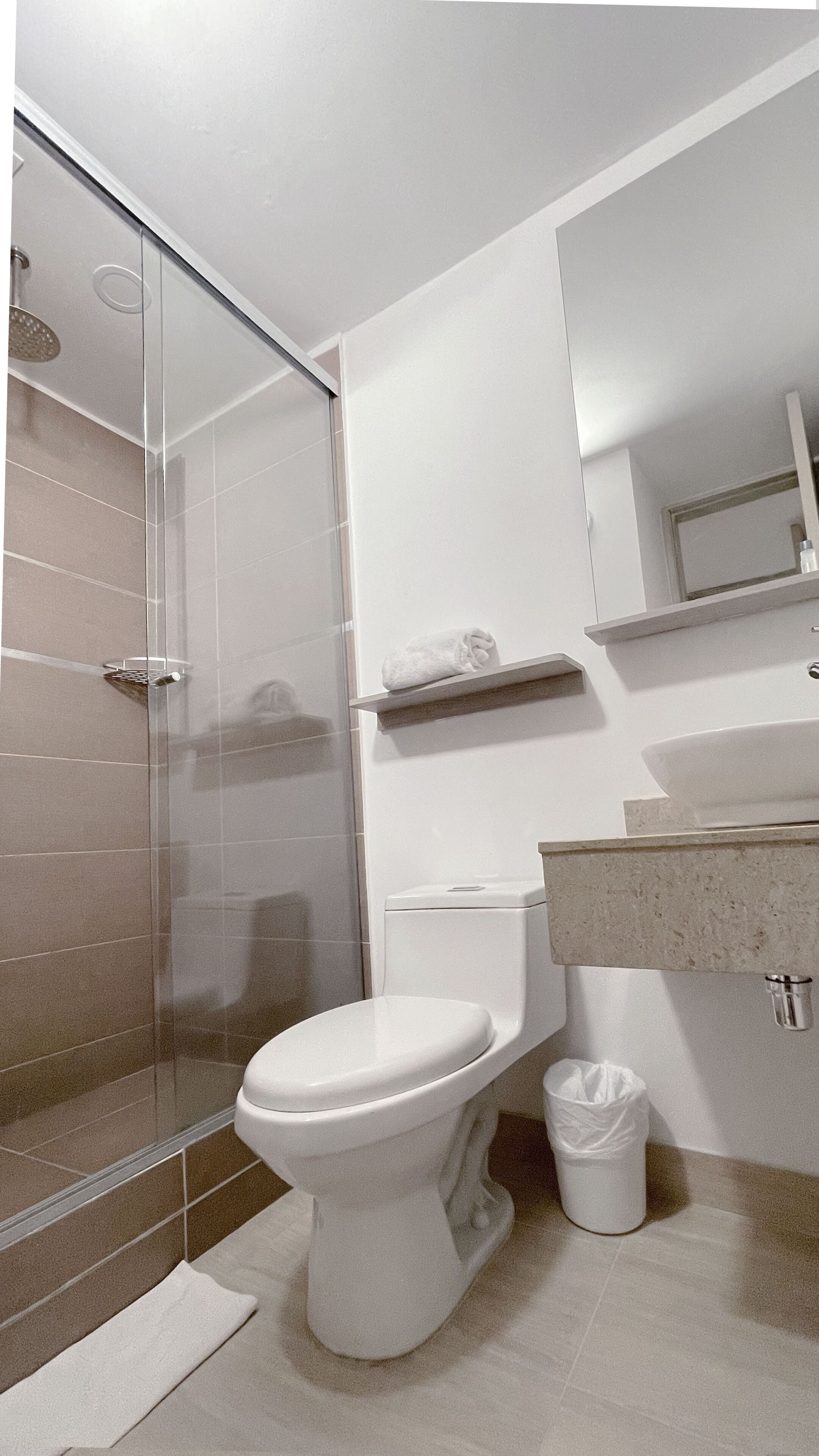 superior room, 1 queen bed | bathroom | shower, rainfall showerhead, hair dryer, towels