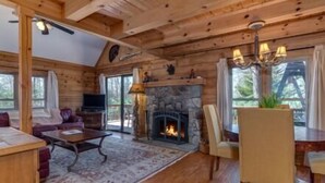 Comfort Cabin, 3 Bedrooms, Fireplace | Living room - Horseshow Hideaway – Pet Friendly Cabin, 7 Minutes to TIEC (Rutherfordton)