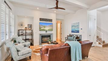 TV, fireplace, stereo, printers