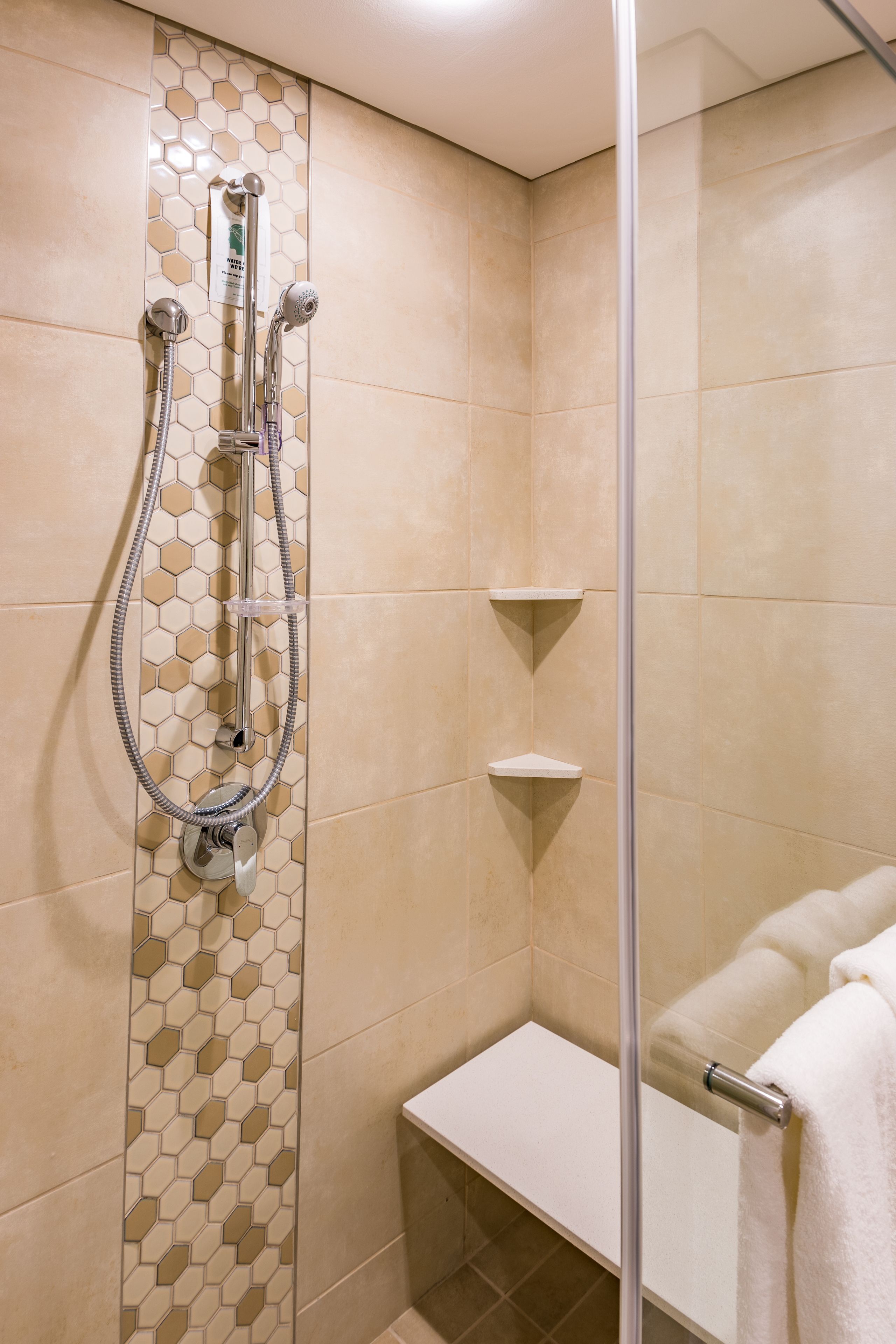 shower, hydromassage showerhead, free toiletries, hair dryer