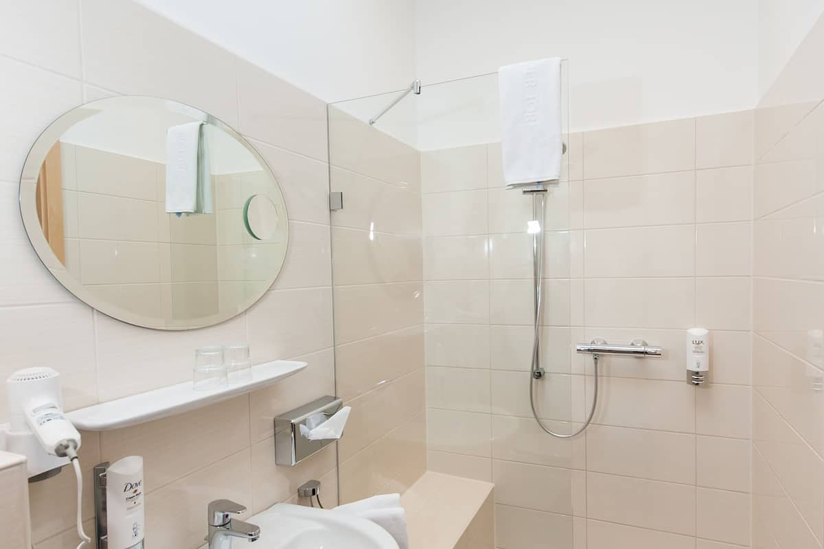 shower, free toiletries, hair dryer, slippers