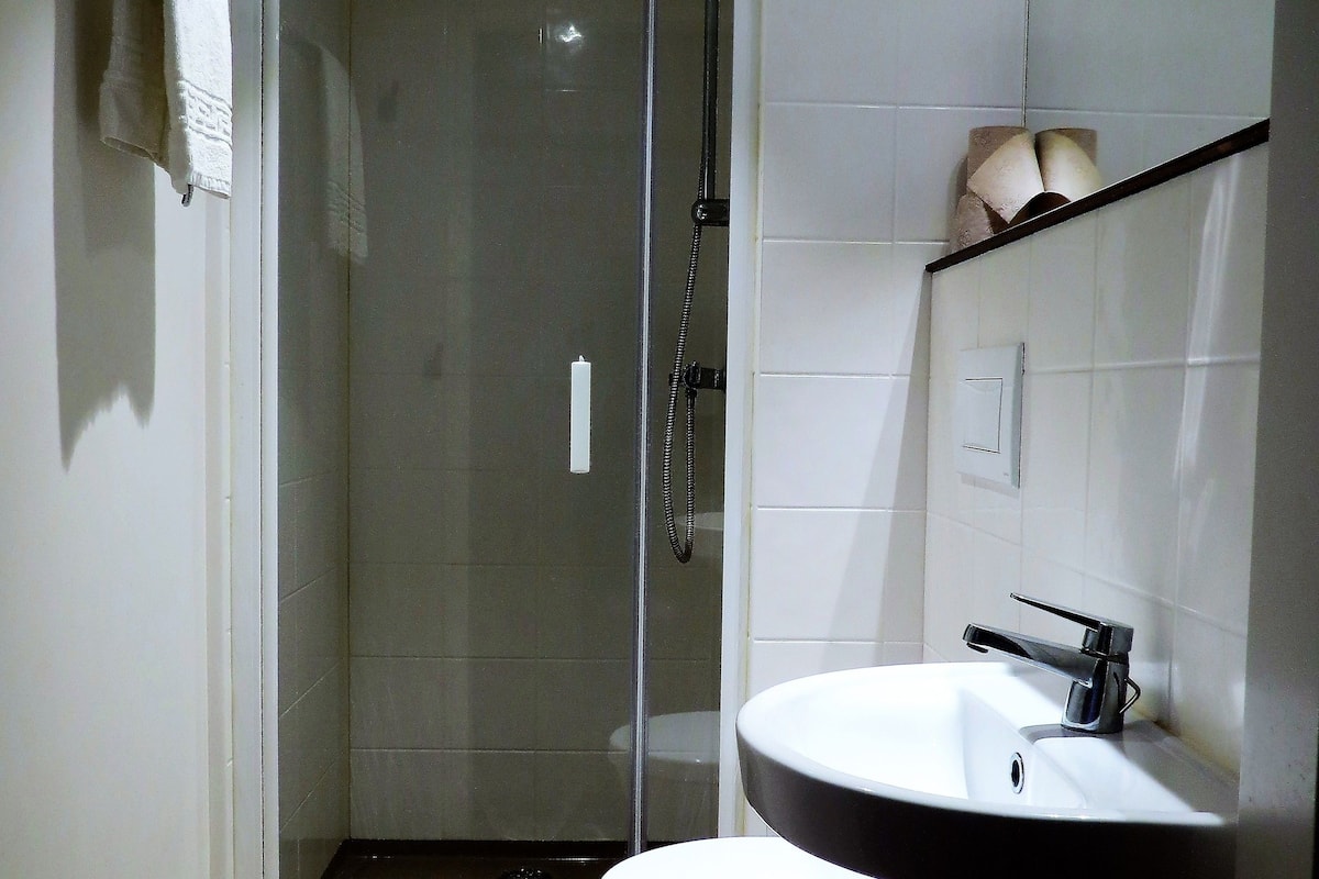 shower, rainfall showerhead, free toiletries, towels