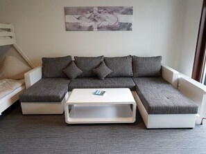 Condo, 1 chambre, terrasse | Aire de séjour | Téléviseur à écran plat