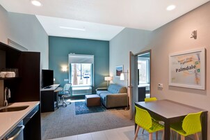 Individually furnished, desk, laptop workspace, blackout drapes