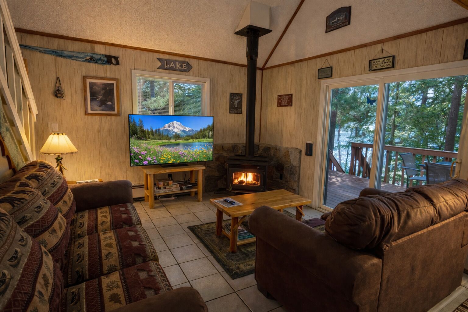 Smart TV, fireplace, foosball, table tennis