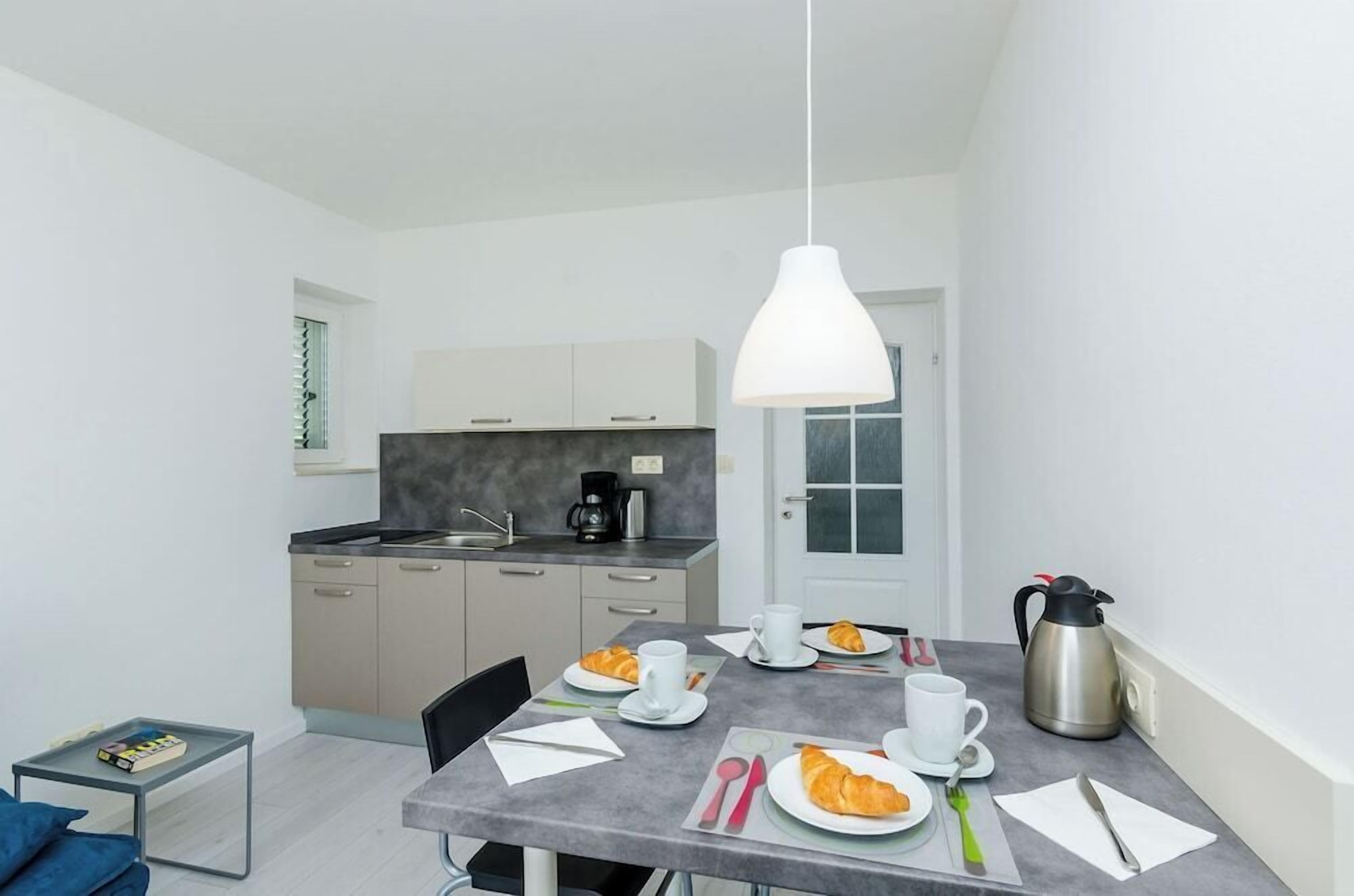 Full-size fridge, coffee/tea maker