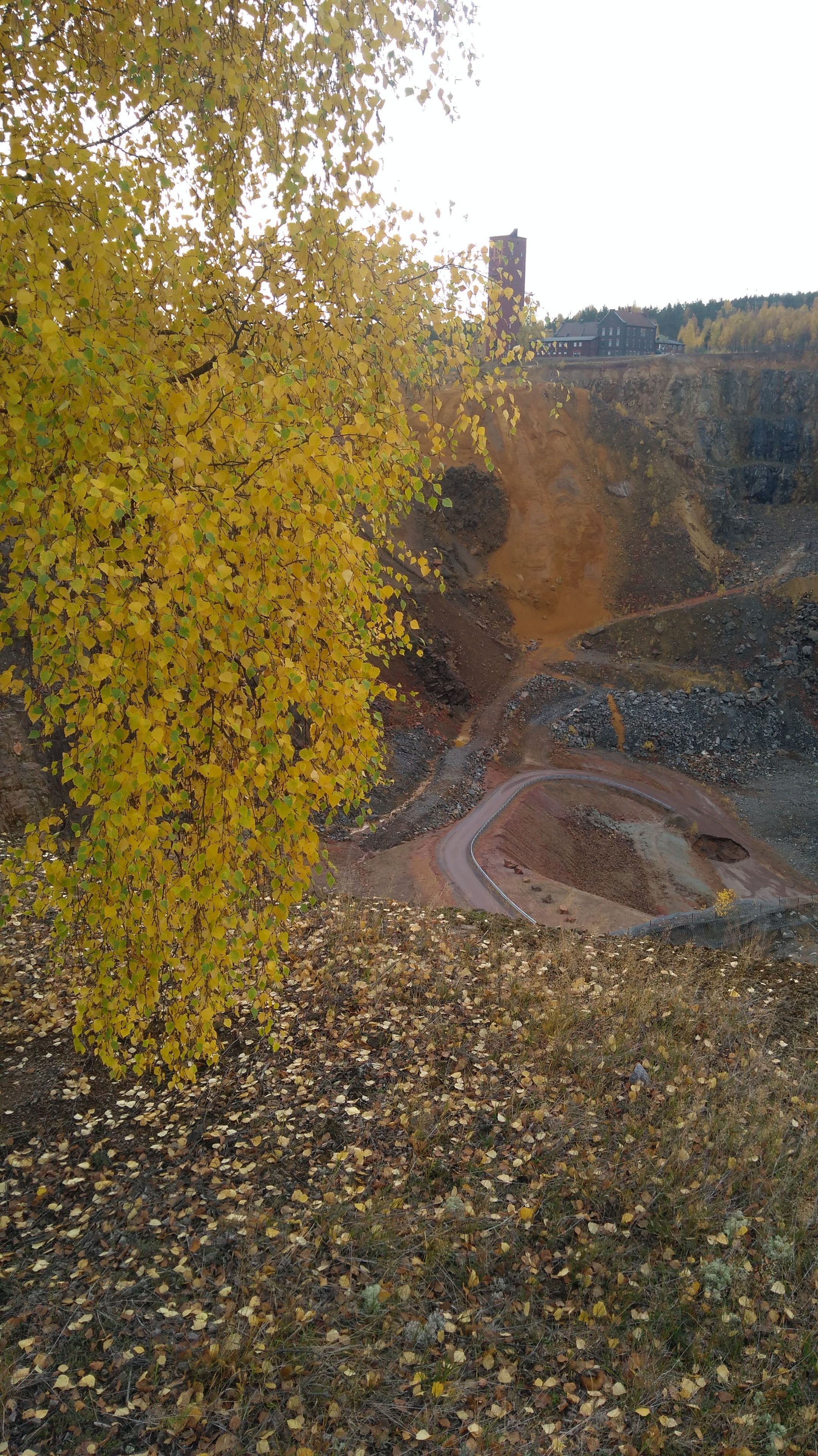 A large open area with a winding road and a building in the background.