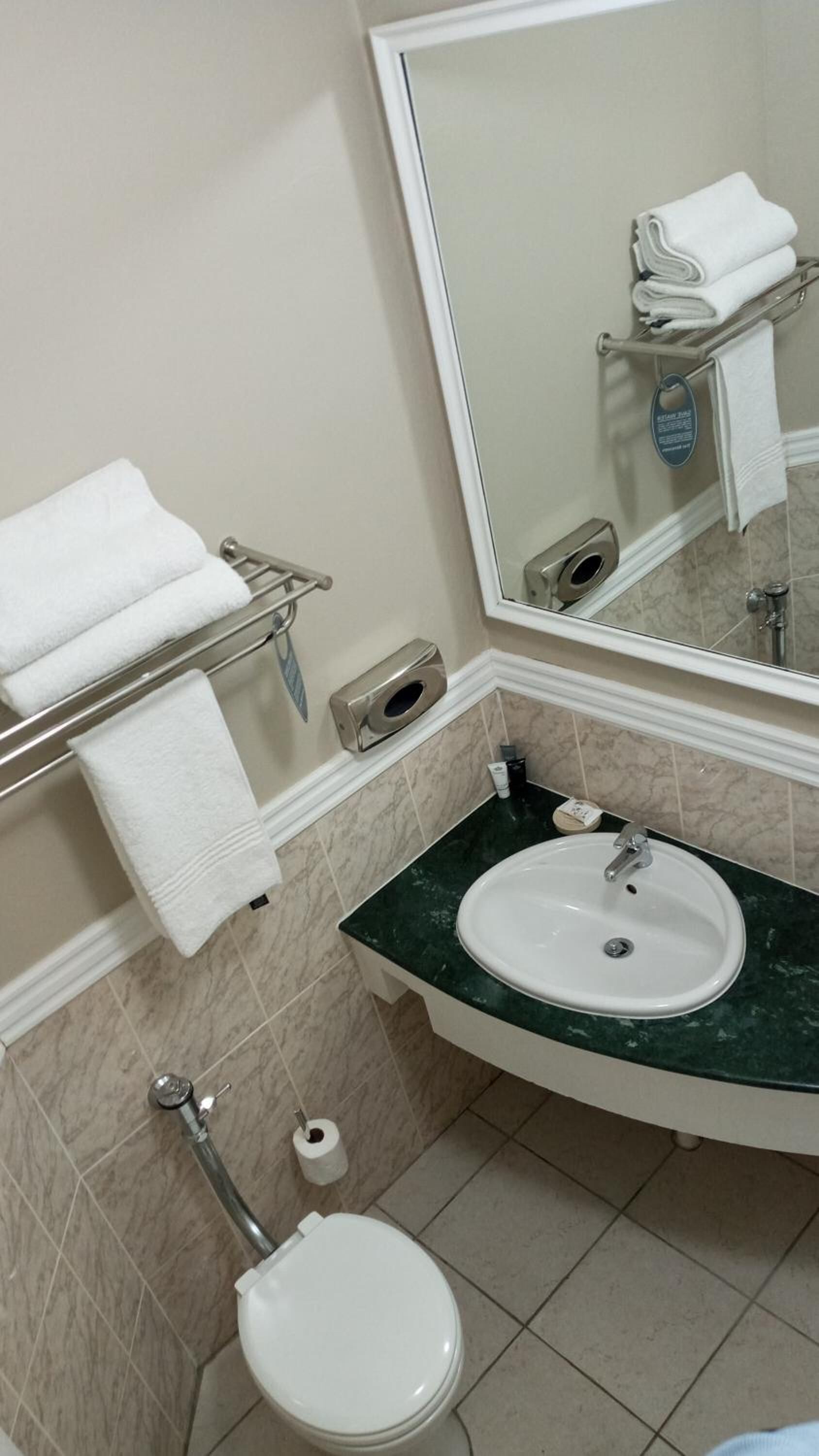 deep-soaking bathtub, free toiletries, towels, soap