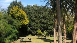 A park with picnic tables and a brick wall. - Paul Arthur's Restaurant and Rooms - Kircubbin (Portaferry)