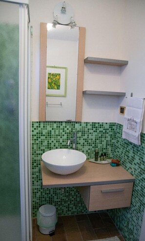 Shower, free toiletries, hair dryer, bathrobes